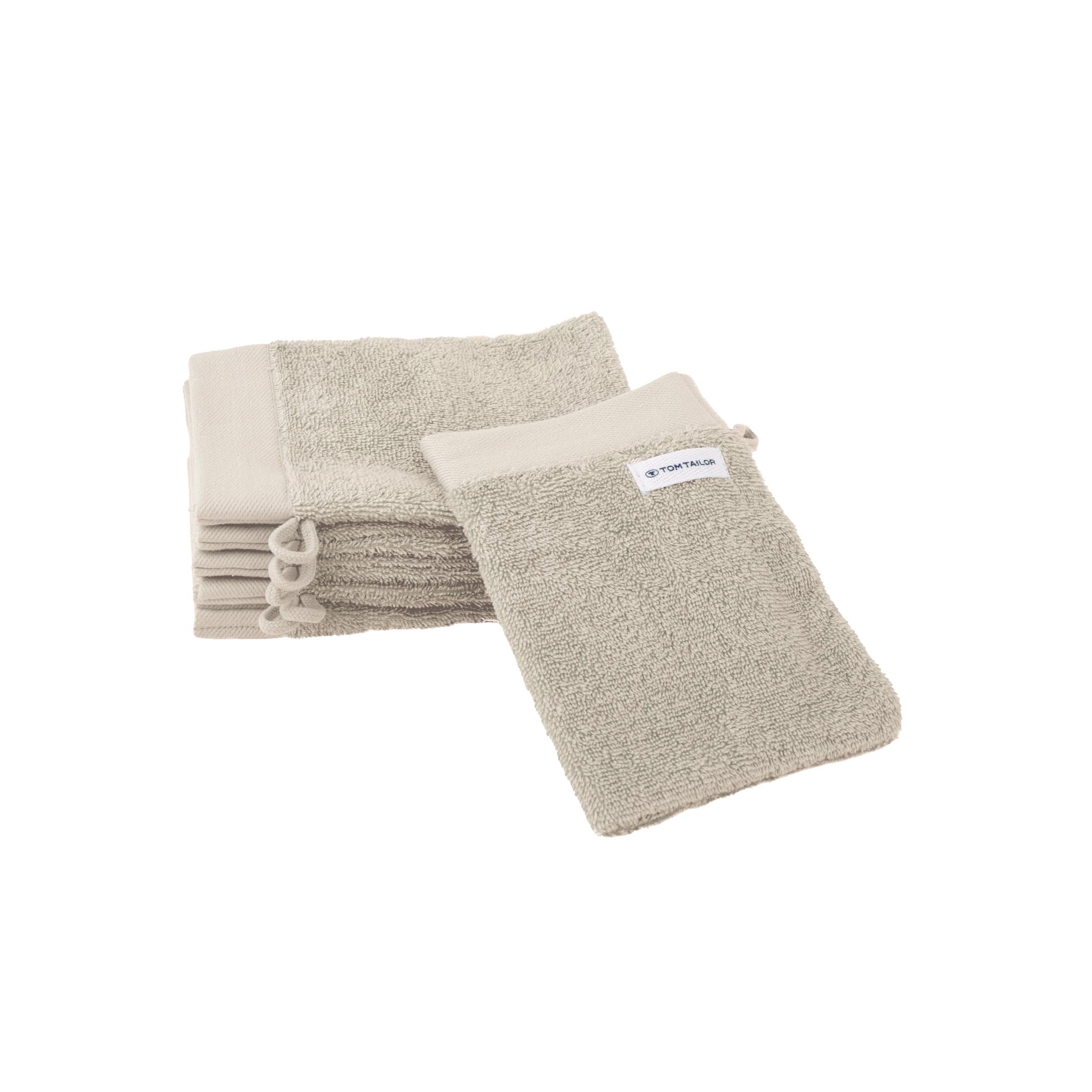 Herding Tom Tailor Wash Mitts Set of 6 16 x 21 cm 100% Cotton Terry Cloth with Hanger and Label with Logo, Colour Bath Towel Beige (Sunny Sand)