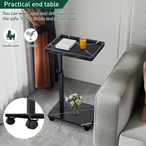 XNSDXV C Shaped Side Table Adjustable Height, 360°Swivel Bedsides Tables With Wheels, End Table for Small Spaces, Sofa Side Tables For Living room