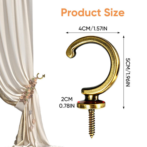 2 Pack Heavy-Duty Vintage Brass Ball-End Curtain Tie-Back Wall Hooks