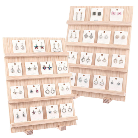 LDHHYH 2 Pack 4-Tier Wooden Jewellery Display Stand, Wood Earring Display Stands, Tiered Craft Fair Displays for Selling Craft Earring Storage