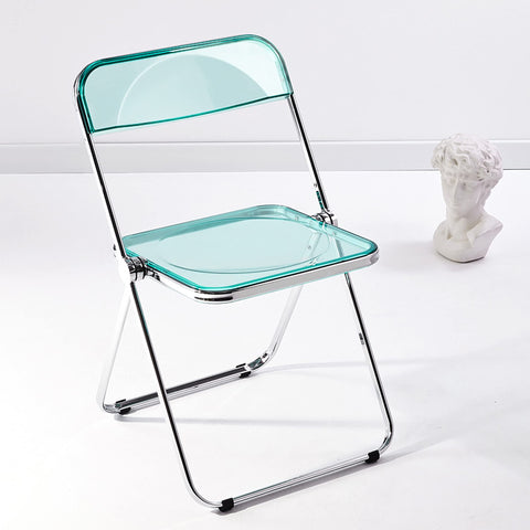 KAIHAOWIN Luxury Modern Transparent Folding Chair Acrylic Ghost Stackable Crystal Seat-PC Plastic Living Room Seat-Chrome Frame Accent Side Chair for