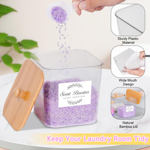 efluky Set of 4 Laundry Pods Containers, Laundry Detergent Storage with Lid, Multi-Purpose Detergent Box with 16 Stickers and 3 Scoops for Laundry