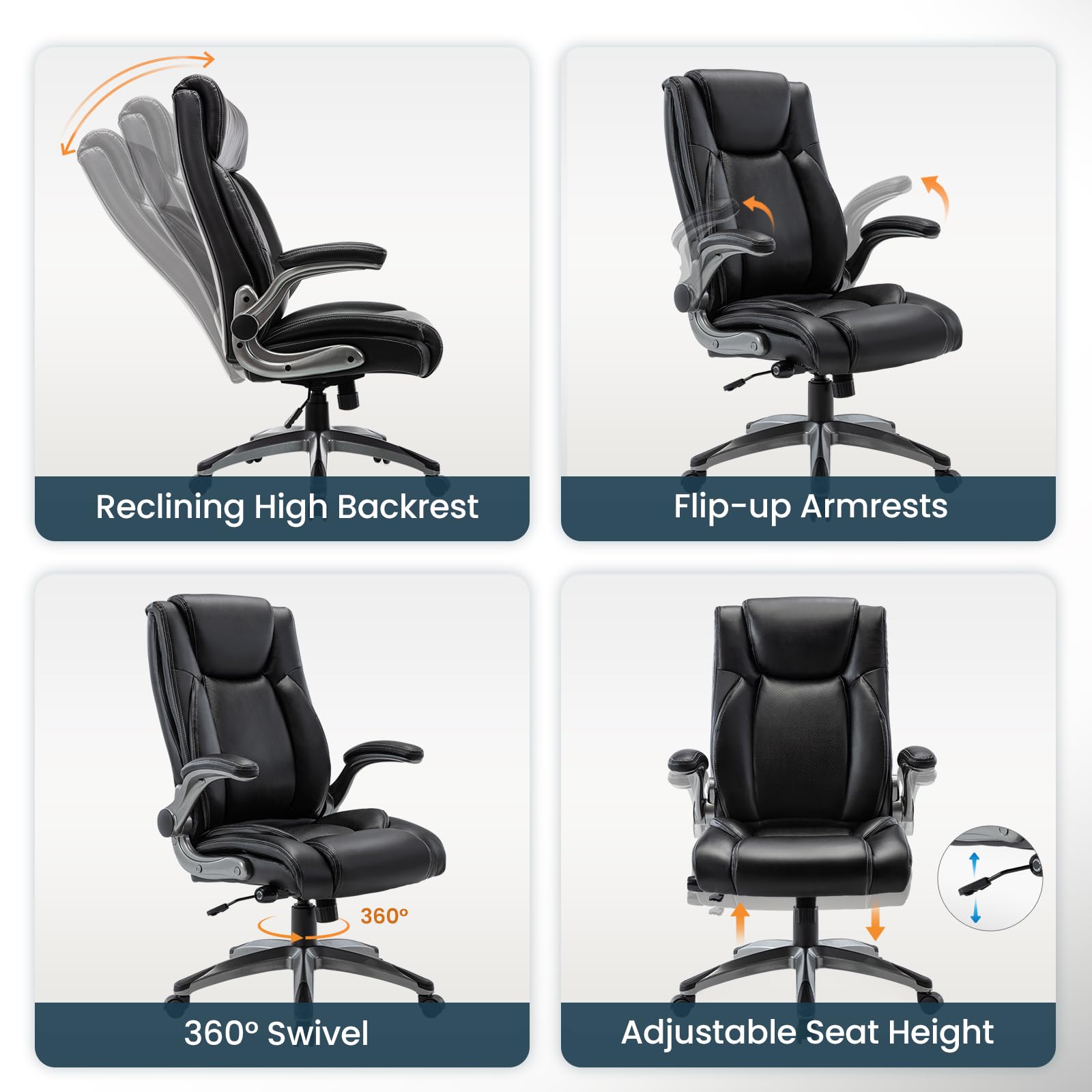 Ergonomic Executive Office Chair with Adjustable Lumbar Support, Flip-up Armrests, Double Padded Seat & Tilt Function