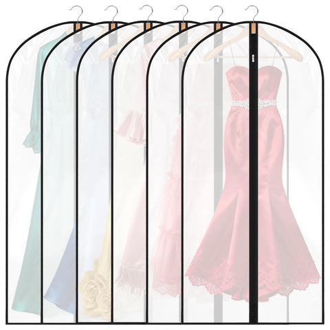 6 Pack Garment Bags, 47in PEVA Suit Bags Clothes Covers, Black Edge