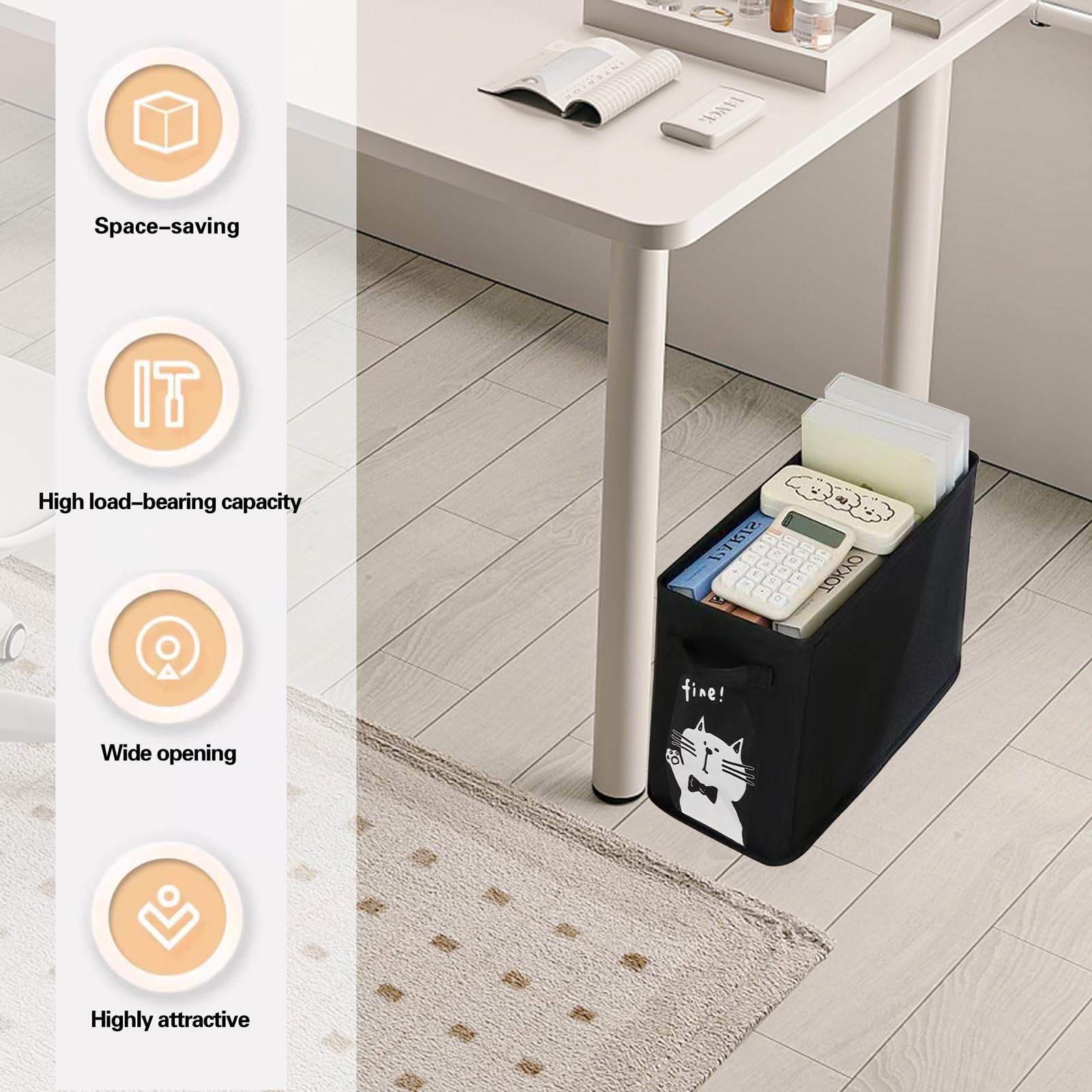 2 Pack, 2 Styles Oxford Cloth Under Desk Storage Cart with Wheels Mobile Rolling Utility Cart Foldable Storage Basket for Home, Office, School