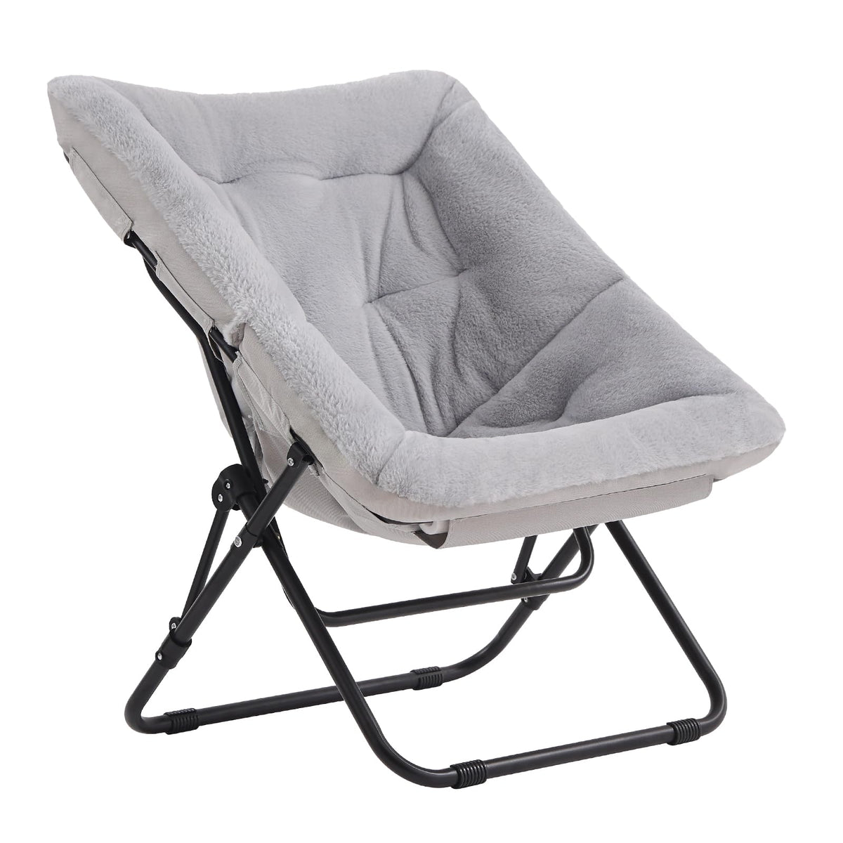 SESHINELL Comfy Saucer Lounge Chair, Oversized Foldable Faux Fur Moon Chair for Bedroom, Living Room, Dorm Rooms, Grey