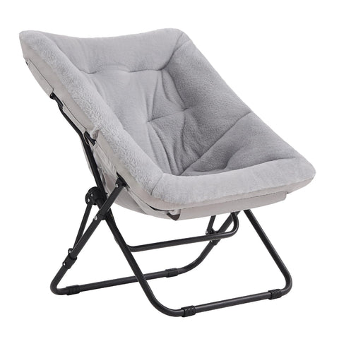 SESHINELL Comfy Saucer Lounge Chair, Oversized Foldable Faux Fur Moon Chair for Bedroom, Living Room, Dorm Rooms, Grey