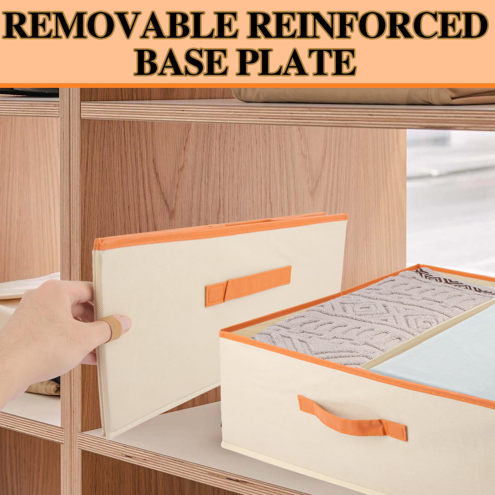 ASelected Large set of 2 storage boxes 50 x 40 x 20 CM Cupboard organiser with leather handle and divider Fabric storage box Foldable for wardrobe