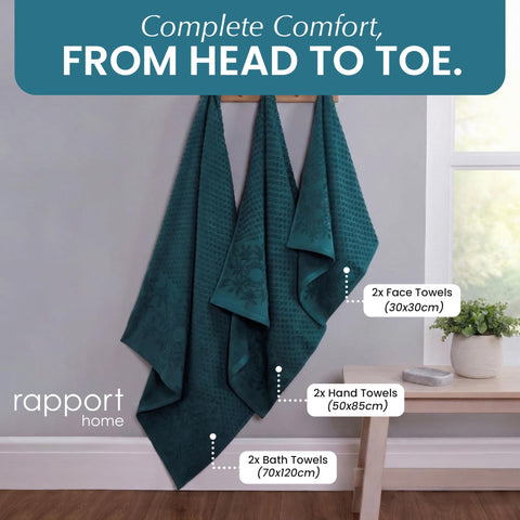 Rapport Home Versailles Jacquard 6-Piece Towel Bale | Luxurious 100% Cotton 500GSM Bathroom Set for Soft Absorbent Comfort and Elegant Style