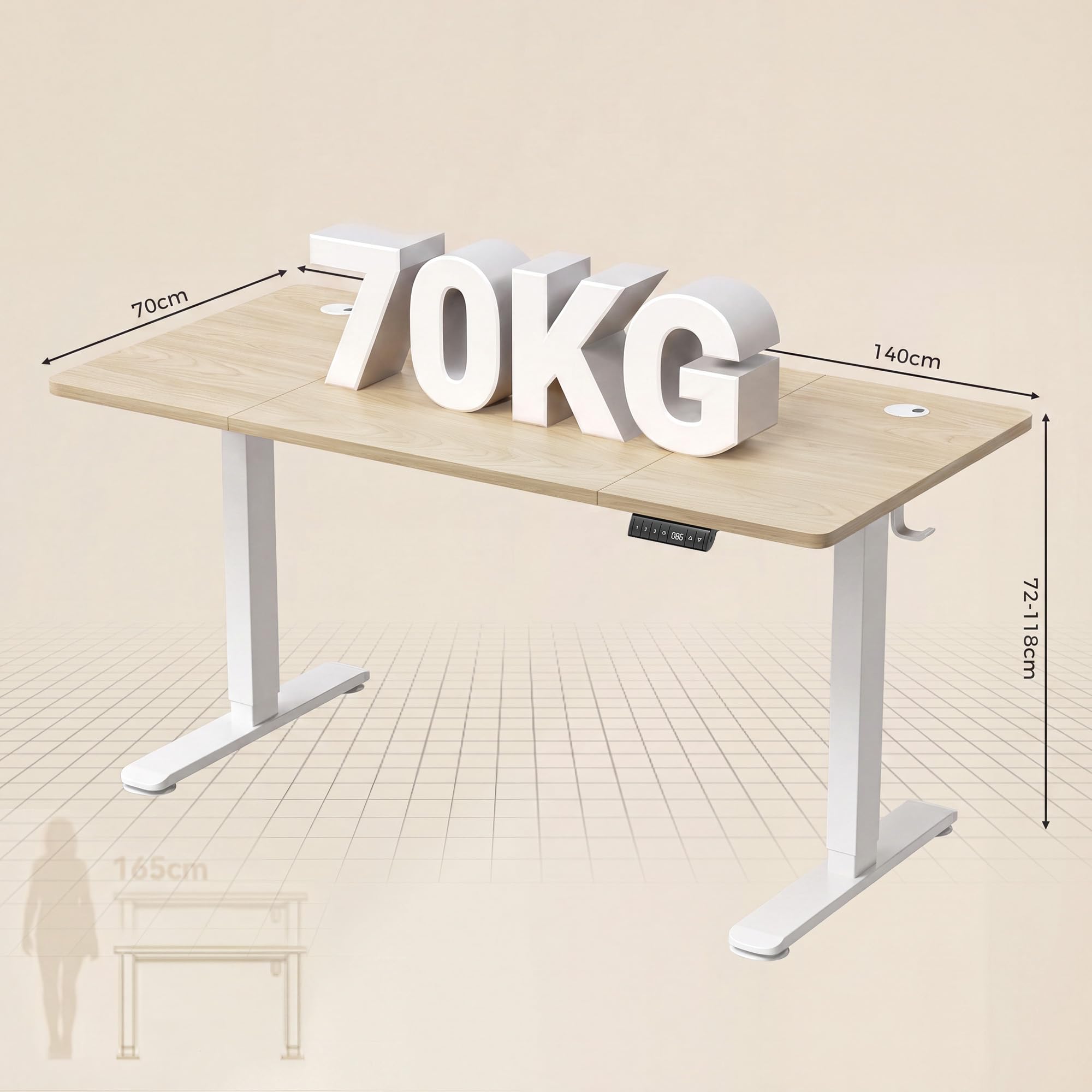 Homall Height Adjustable Electric Standing Desk 140x70cm with USB Charging Sit Stand Desk with Time Reminder Stand up Table 3 Memory Setting Electric