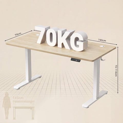 Homall Height Adjustable Electric Standing Desk 140x70cm with USB Charging Sit Stand Desk with Time Reminder Stand up Table 3 Memory Setting Electric
