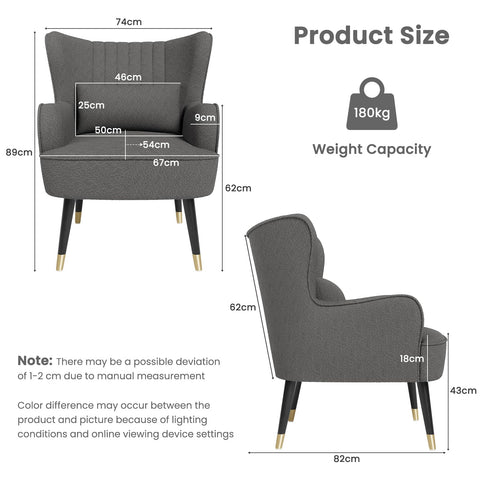 Vesgantti Teddy Accent Chair with Lumbar Pillow, Wing Back Large Armchair