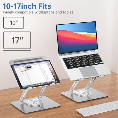 GleYo Laptop Stand for Desk Adjustable Computer Stand with 360 Rotating Base Ergonomic Laptop Riser Mount for Desk Foldable Protable Computer Desk
