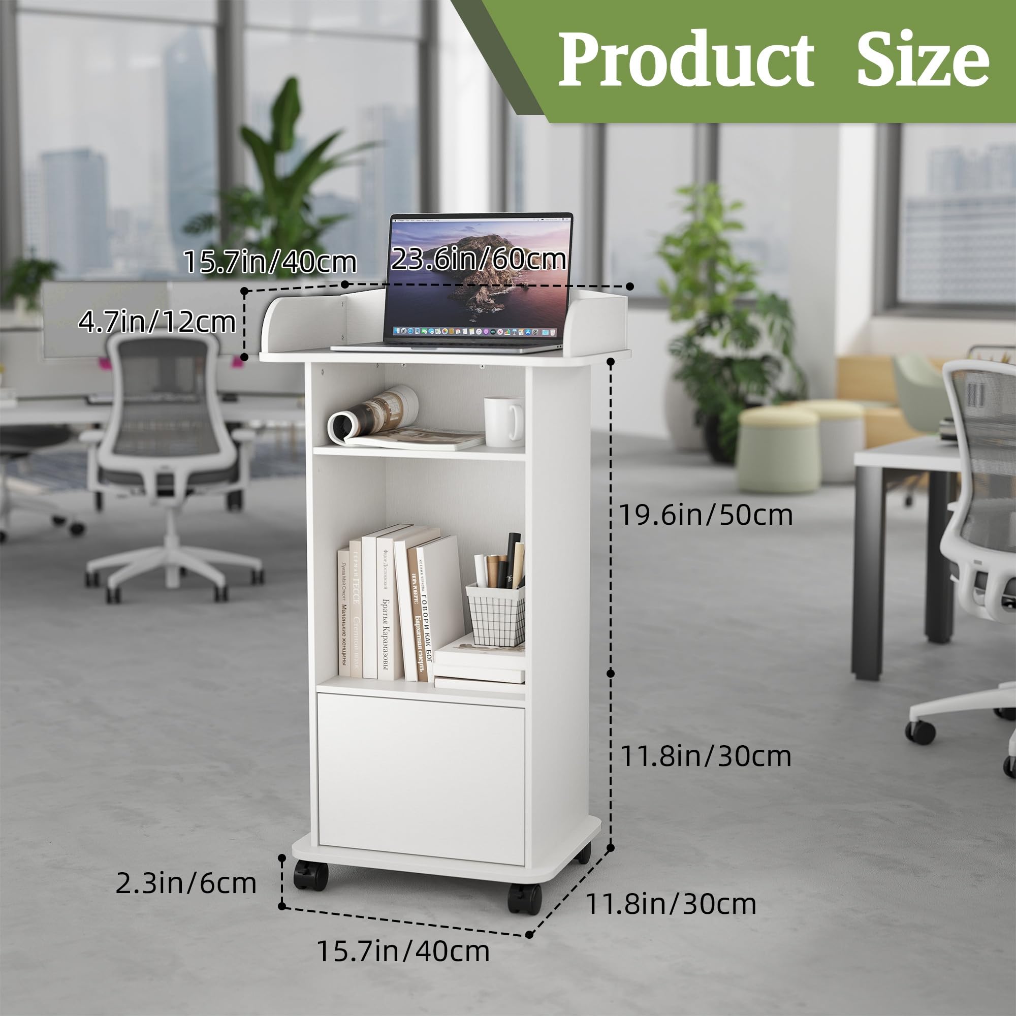 Turosur Mobile & Podium Lectern with Storage Cabinet & Adjustable Shelf