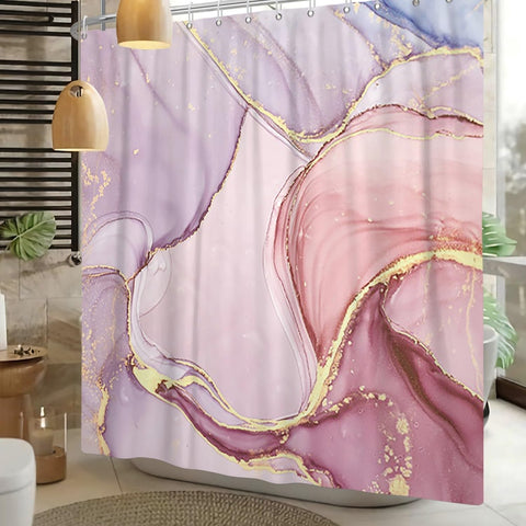 Xiaoterna 180x180cm Marble Shower Curtain Abstract Pink Gold Dots Waterproof Polyester Bathroom Curtain Luxury Modern Aesthetic Artistic Washable