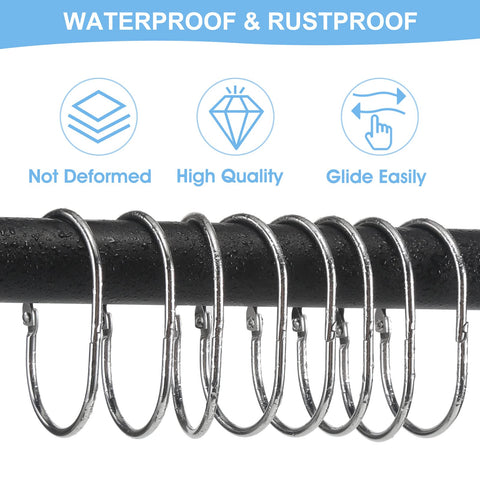 Goowin Shower Curtain Hooks, 12 Pcs Shower Curtain Rings Rust Proof Metal Oval Rings Clasp Closed Shower Curtain Rings for Bathroom Shower Rods