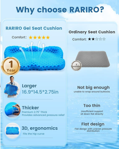 Double-Layer Gel Seat Cushion Breathable Wheelchair Pad for Long Sitting