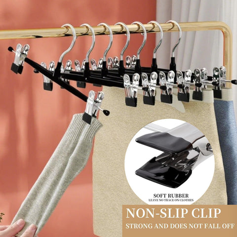 20Pack Trouser Hangers -Skirt Hangers with Adjustable Non Slip Clips Strong Chrome- Space Saving Pant Hangers,Heavy Duty Metal Hangers for Shorts