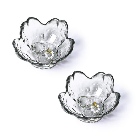 Koythin 2-Piece Glass Jewelry Tray, Mini Ring Dish for Necklace Earring Bracelet, Cute Trinket Tray for Engagement Vanity Bathroom