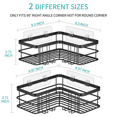 Yazoni Corner Shower Caddy 2 Pack - Bathroom Shelves No Drilling, Rustproof Stainless Steel Shower Storage Rack
