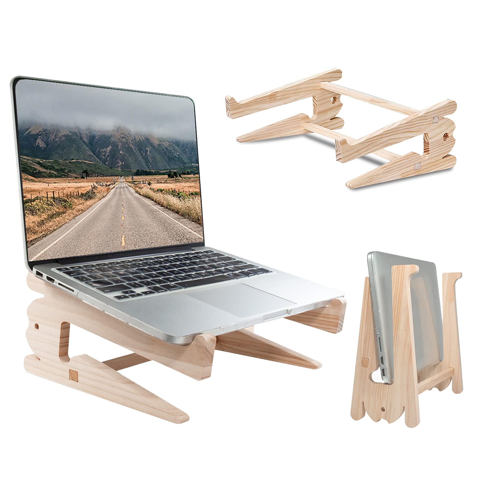 Laptop Stand,Wooden Laptop Holder for Desk,Ventilated Cooling Desktop Computer Stand,MacBook Stands,Portable Notebook Holder,Laptops