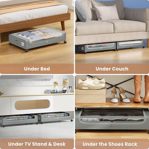 PHINOX Large Fabric Under Bed Storage on Wheels & Dust Cover, Grey, 2 PCS