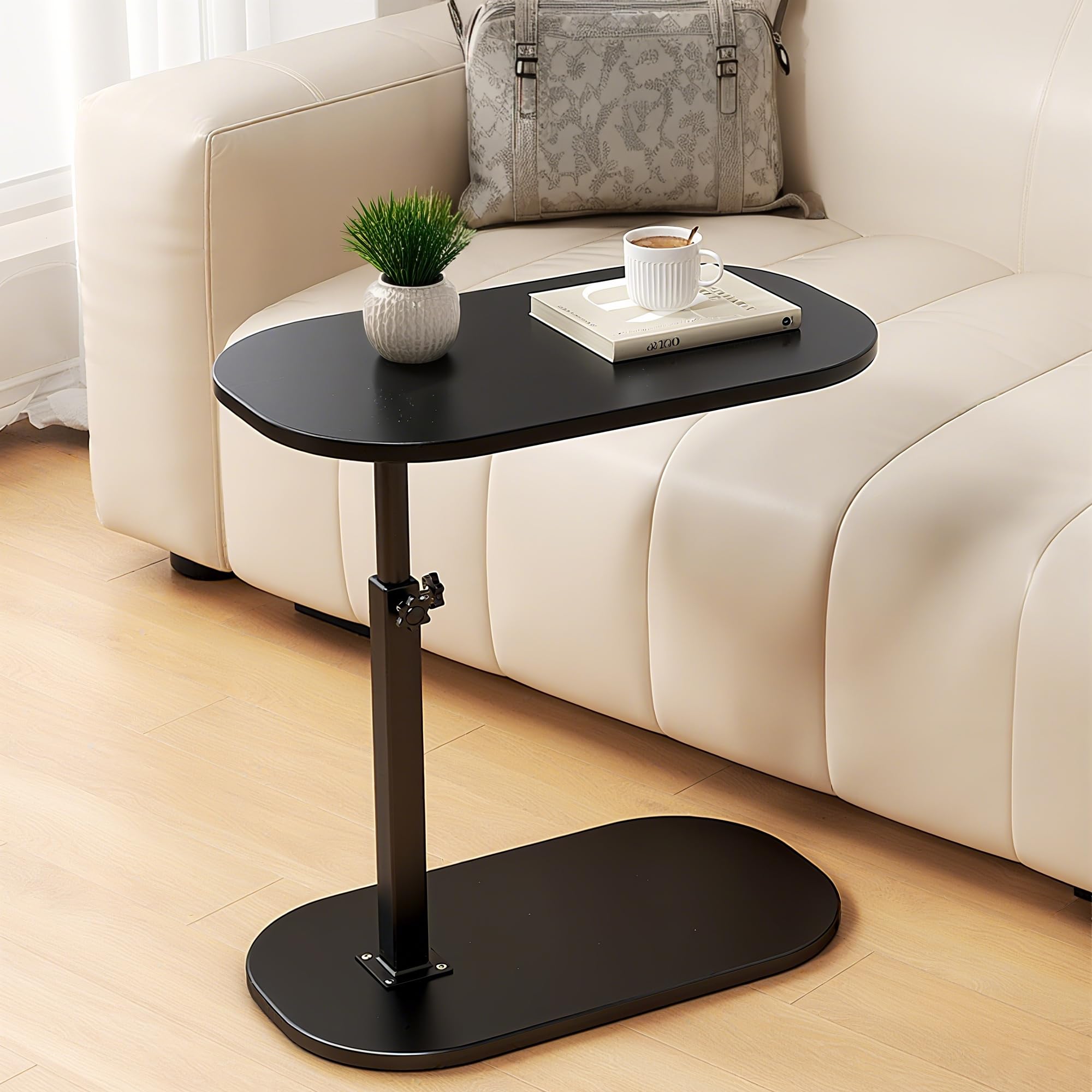 liameya Adjustable Height C Shaped Side Table, 360°Swivel Laptop Tv Tray Desk for Couch and Bedside