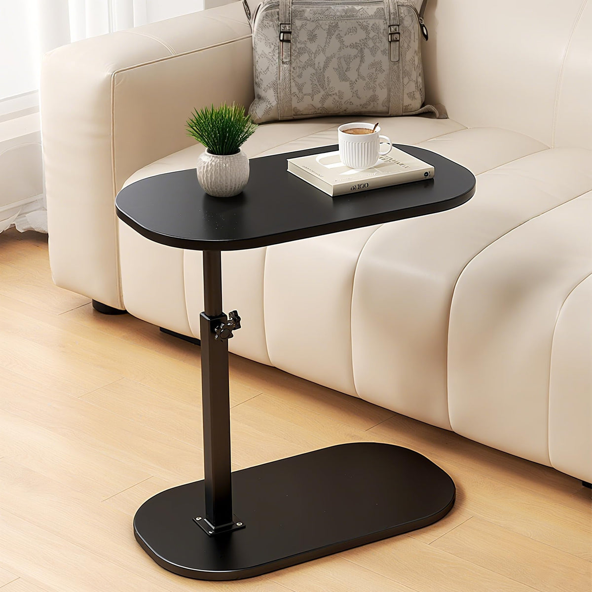 liameya Adjustable Height C Shaped Side Table, 360°Swivel Laptop Tv Tray Desk for Couch and Bedside