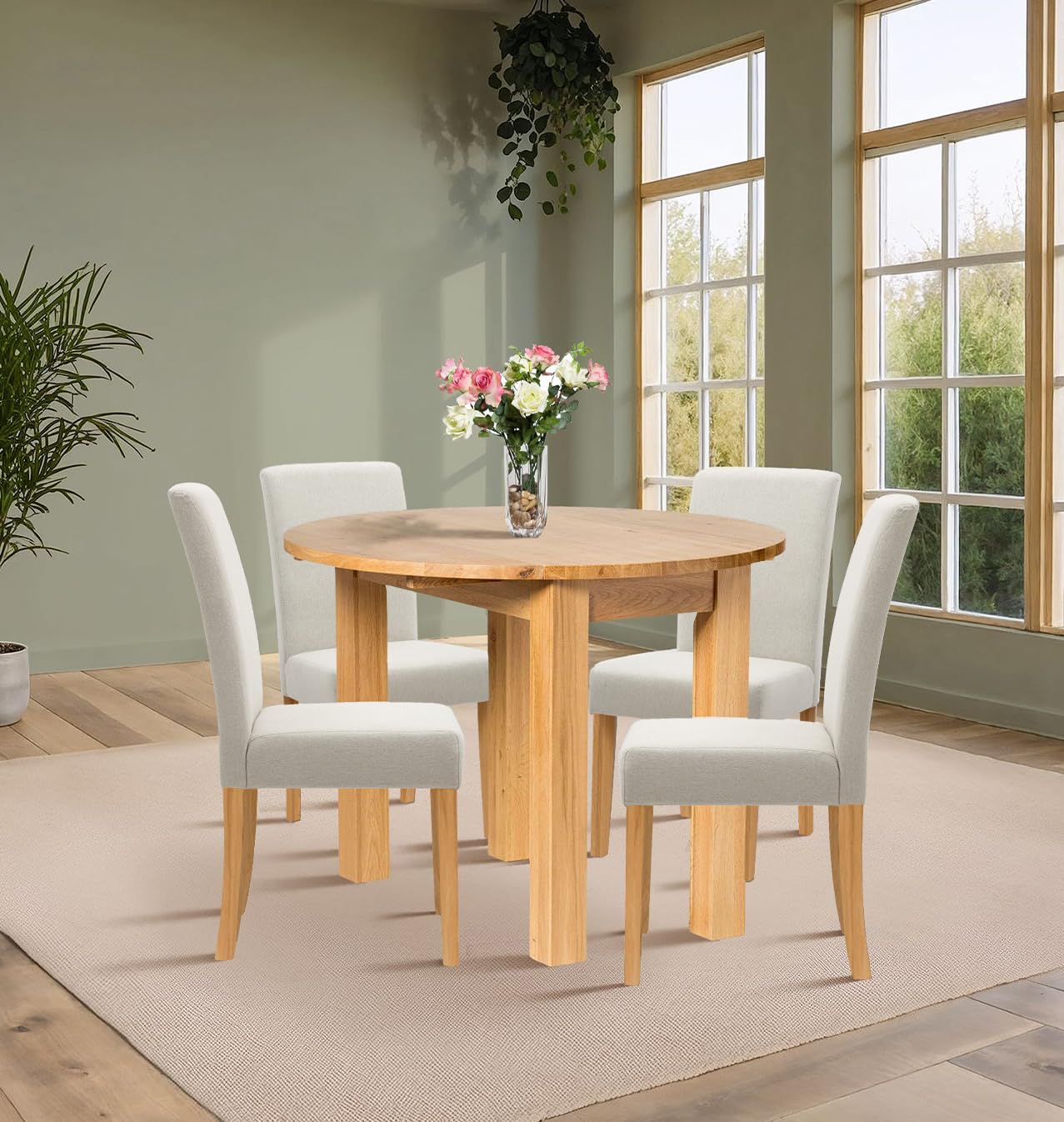 Hallowood Furniture Waverly Oak Round Folding Dining Table and Chairs Set 4