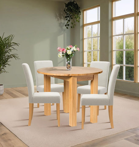 Hallowood Furniture Waverly Oak Round Folding Dining Table and Chairs Set 4