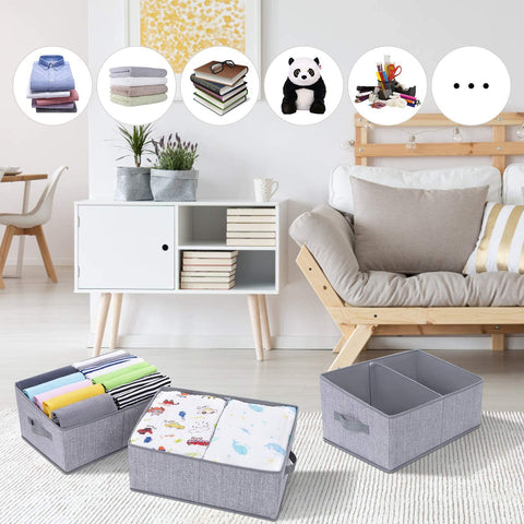 DIMJ 3 Pack Storage Boxes with Compartment, Foldable Storage Basket with Reinforced Handle
