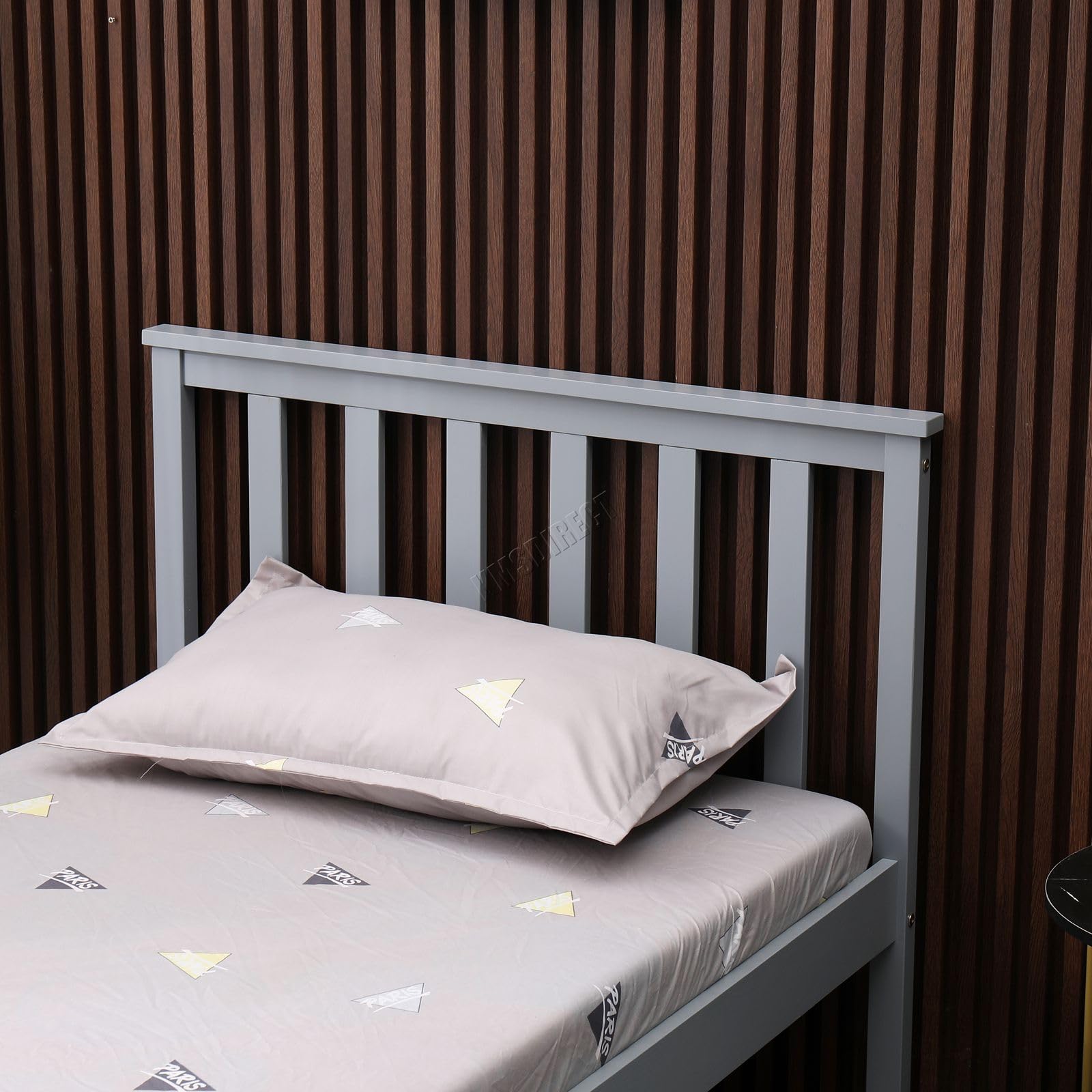 WestWood Single Bed Solid Pine Frame Headboard Durable Shaker Style Low Foot End Wooden Platform With Wood Slat Support Bedroom Furniture Strong