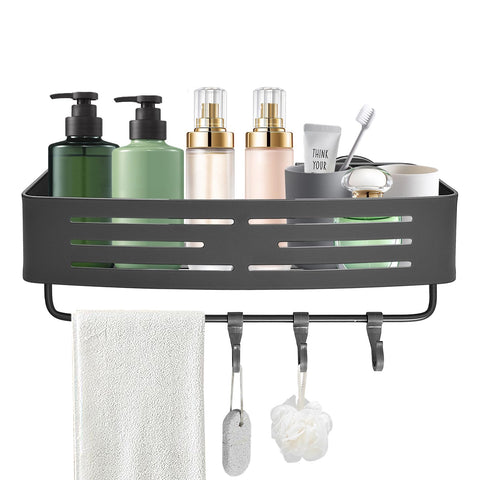 Rieoany Shower Organiser, Hanging Caddy, Wall Mounted Shelf No Drilling, Space Aluminium Bathroom Shelves with Hooks