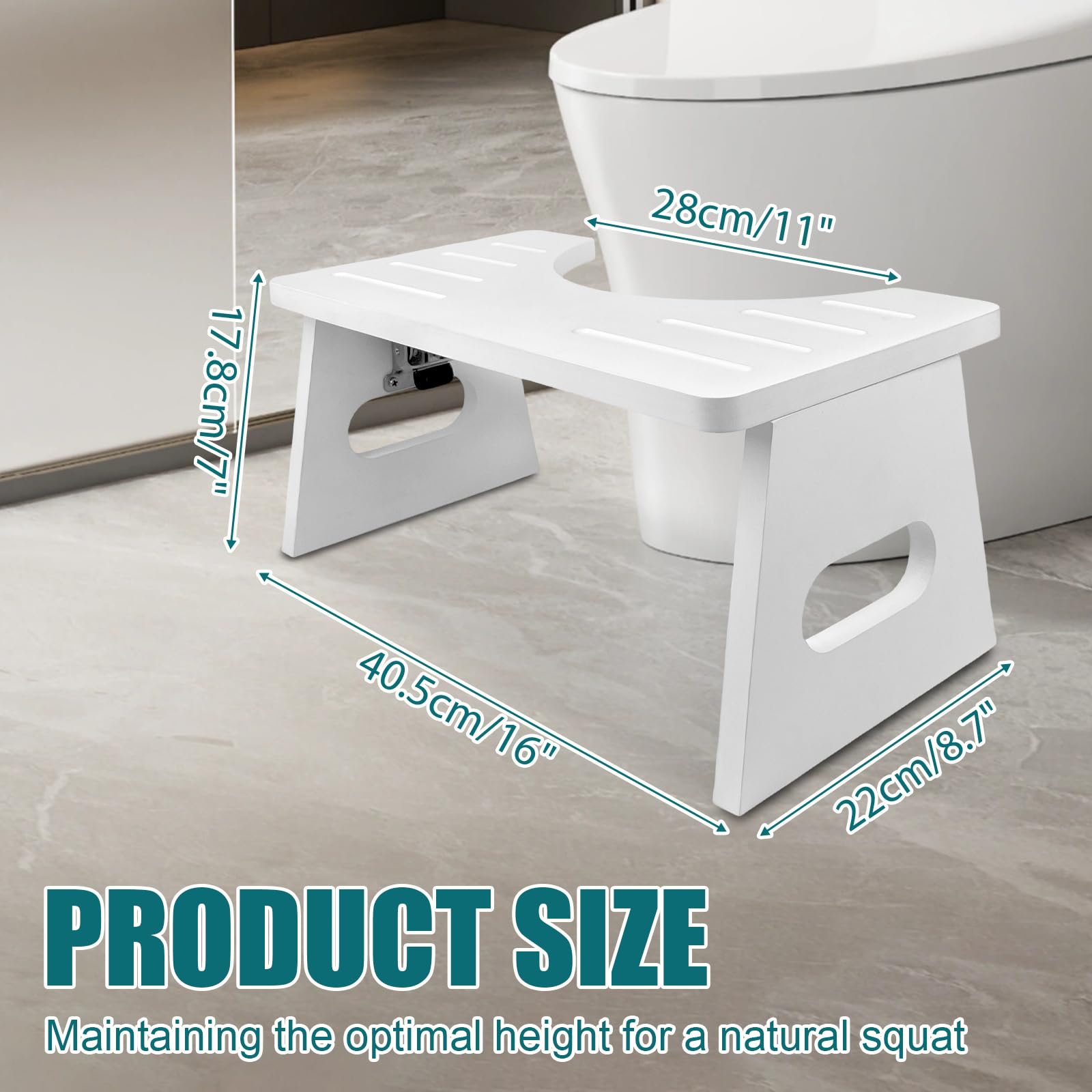 Bamboo Toilet Stool 7 Inch - Foldable Squatting Step Stool for Adults, Kids & Elderly - Anti-Slip Bathroom Stool for Better Pooping Posture