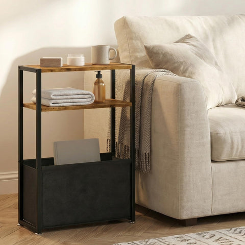 XunHe Narrow Side Table - Slim Side Table with Storage Basket, Small End Table for Small Spaces with Fabric Basket Slim Bedside Tables for Bedroom
