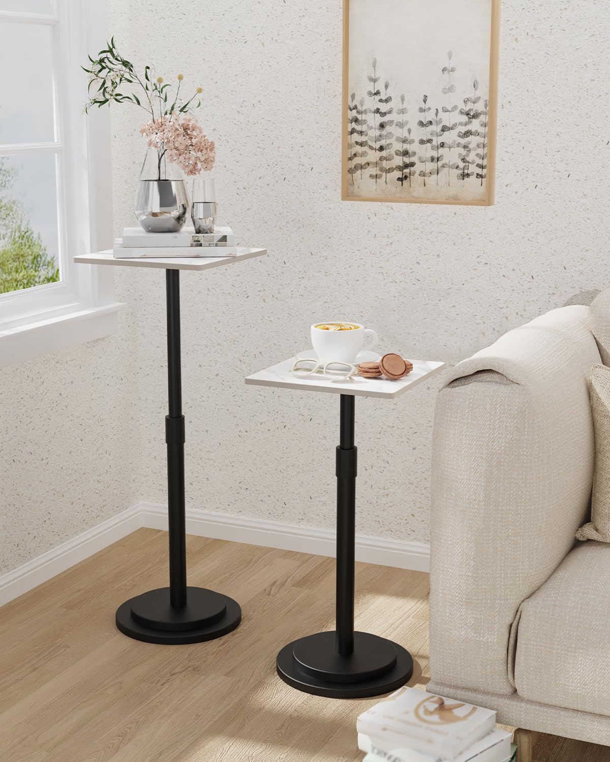 GUOHNHE Square Side Table, Height Adjustable Drink Stand, 1 Pack, White