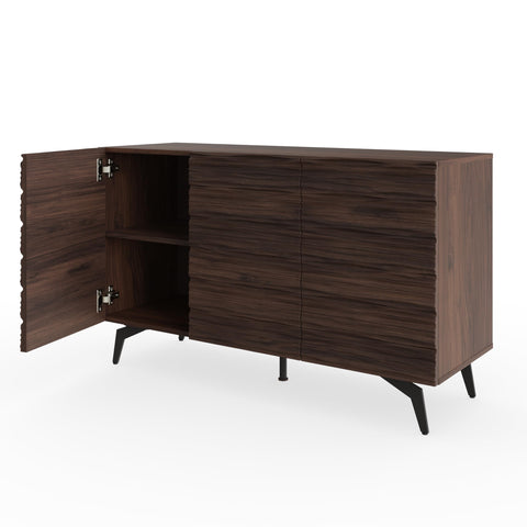GFW Bantham Large Sideboard For Living Room. Modern Wooden Sideboard With Textured Finish, Walnut, H72.cm x W106cm x D39cm