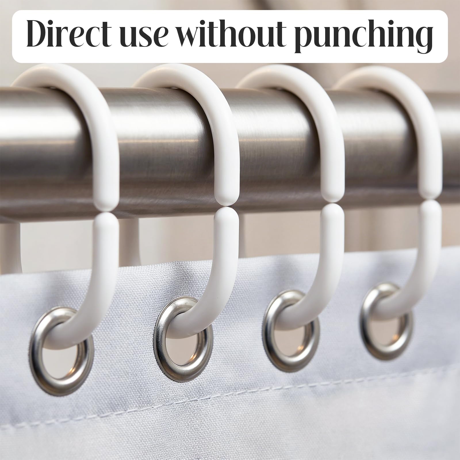 DDUP 24 Pack Never Rust Plastic Shower Curtain Rings, Silent Glide C-Shape Hooks, Easy Snap-On Installation for Bathroom Rods, Rust-Proof & Durable