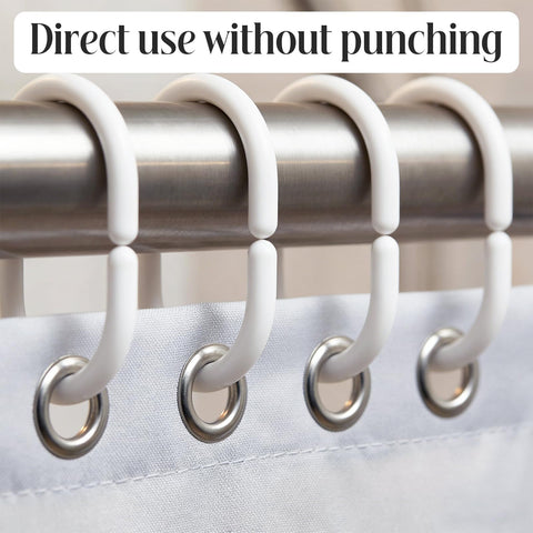 DDUP 24 Pack Never Rust Plastic Shower Curtain Rings, Silent Glide C-Shape Hooks, Easy Snap-On Installation for Bathroom Rods, Rust-Proof & Durable