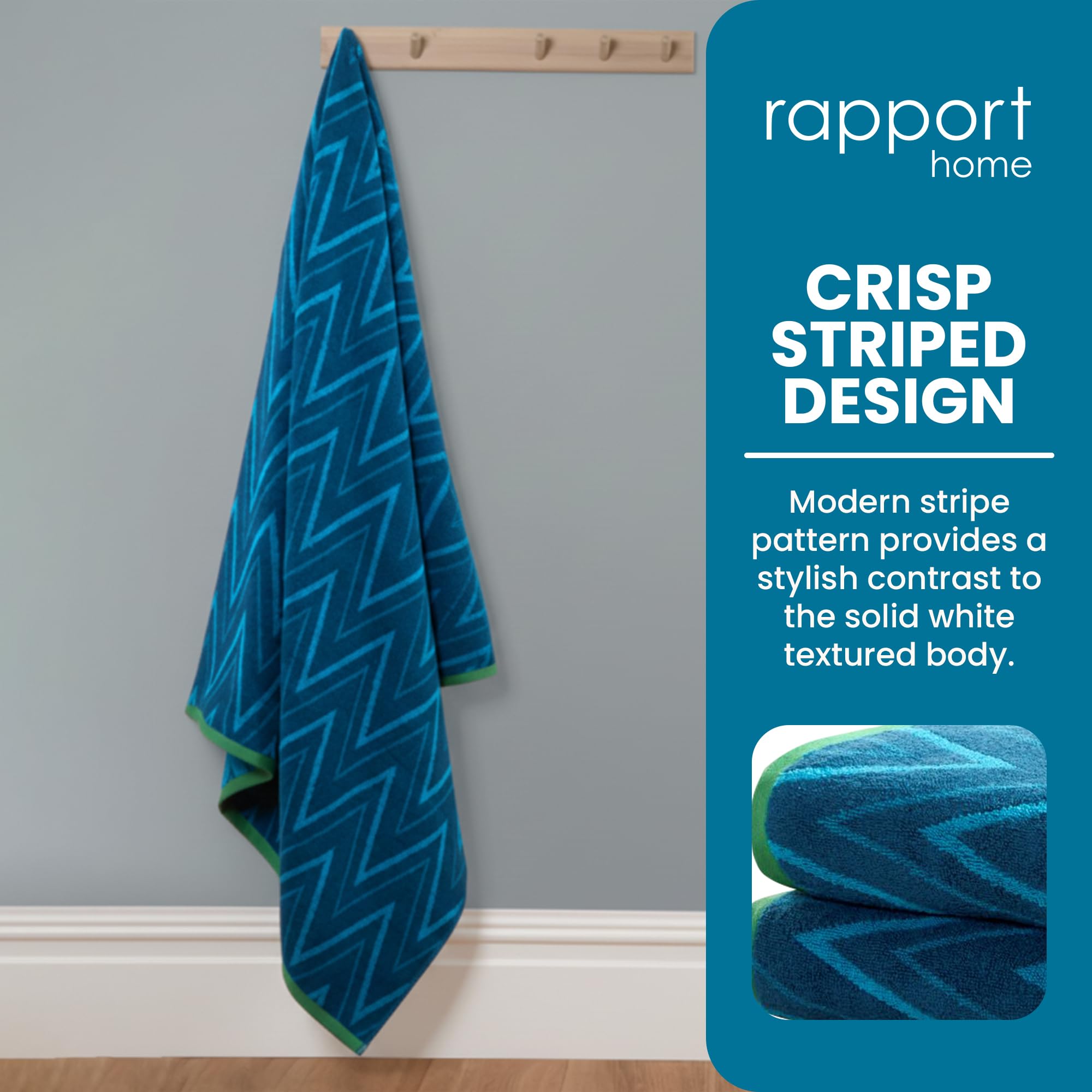 Rapport Home Helix Bath Sheets 2 Pack, 90x140cm 100% Cotton - Ocean Blue