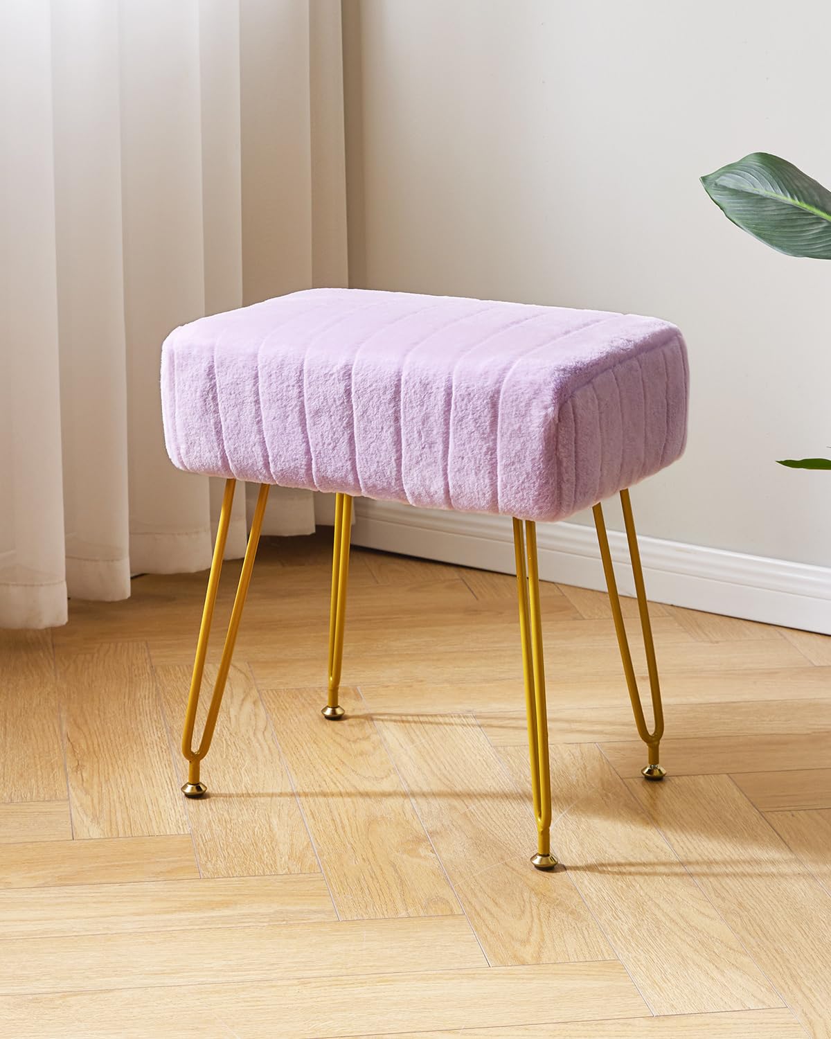 IBUYKE Makeup Vanity Stool, Velvet Rectangular Footrest, Purple L/G-51V