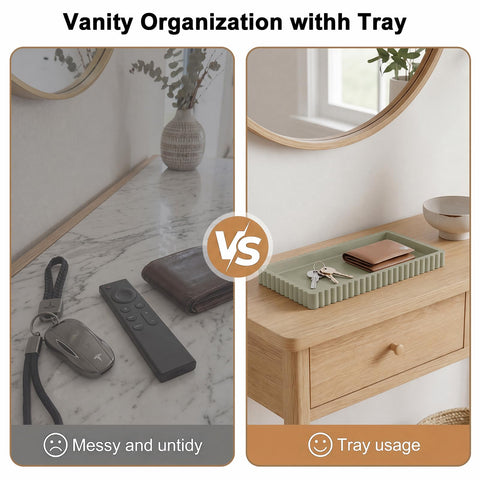 Vanity Tray, Bathroom Tray 24 x 10 cm Toilet Storage Trays, Non-Slip Silicone Decorative Trays