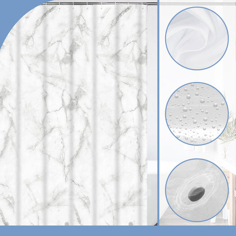 PEVA Shower Curtain 180x180cm,Heavy Duty Plastic Marble Pattern Weighted Shower Curtains Mould Proof Resistant Waterproof Bath Curtains with 12 Hooks