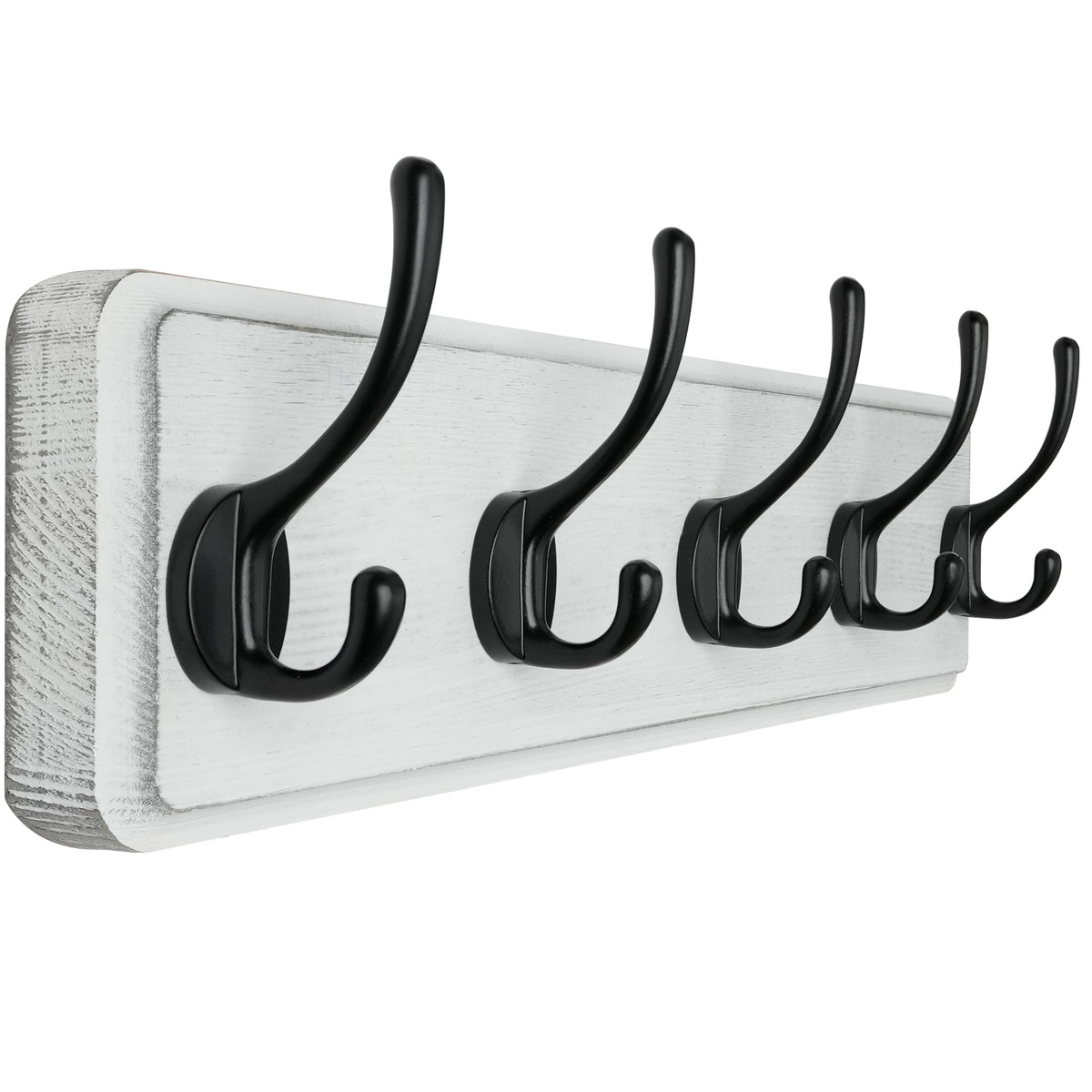 SKOLOO Farmhouse Style Wall Mounted Coat Rack, Pine Solid Wood Coat Hook Hanger - 5 Hooks for Hanging Clothes Robes Towels Coats
