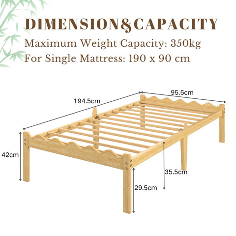 Hunlostten Wooden Single Bed Frame - Modern Bamboo Wood Style Bed Frame with Headboard and Footboard Underbed Storage Slats Support Easy to Install
