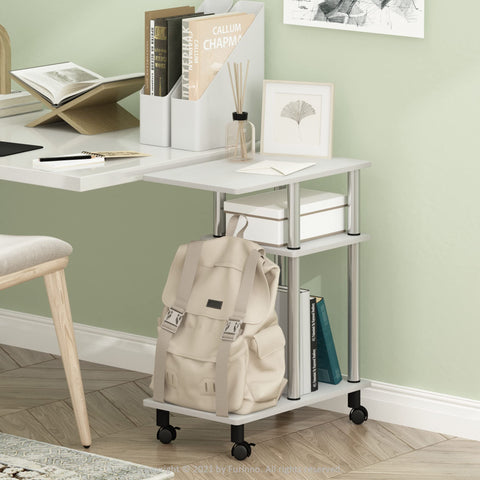 Furinno TURN-N-TUBE Side Table, 3-Tier C-Shape End Table with Wheels, Toolless Assembly Night Stand, Bedside Table with Open Shelf, for Living Room