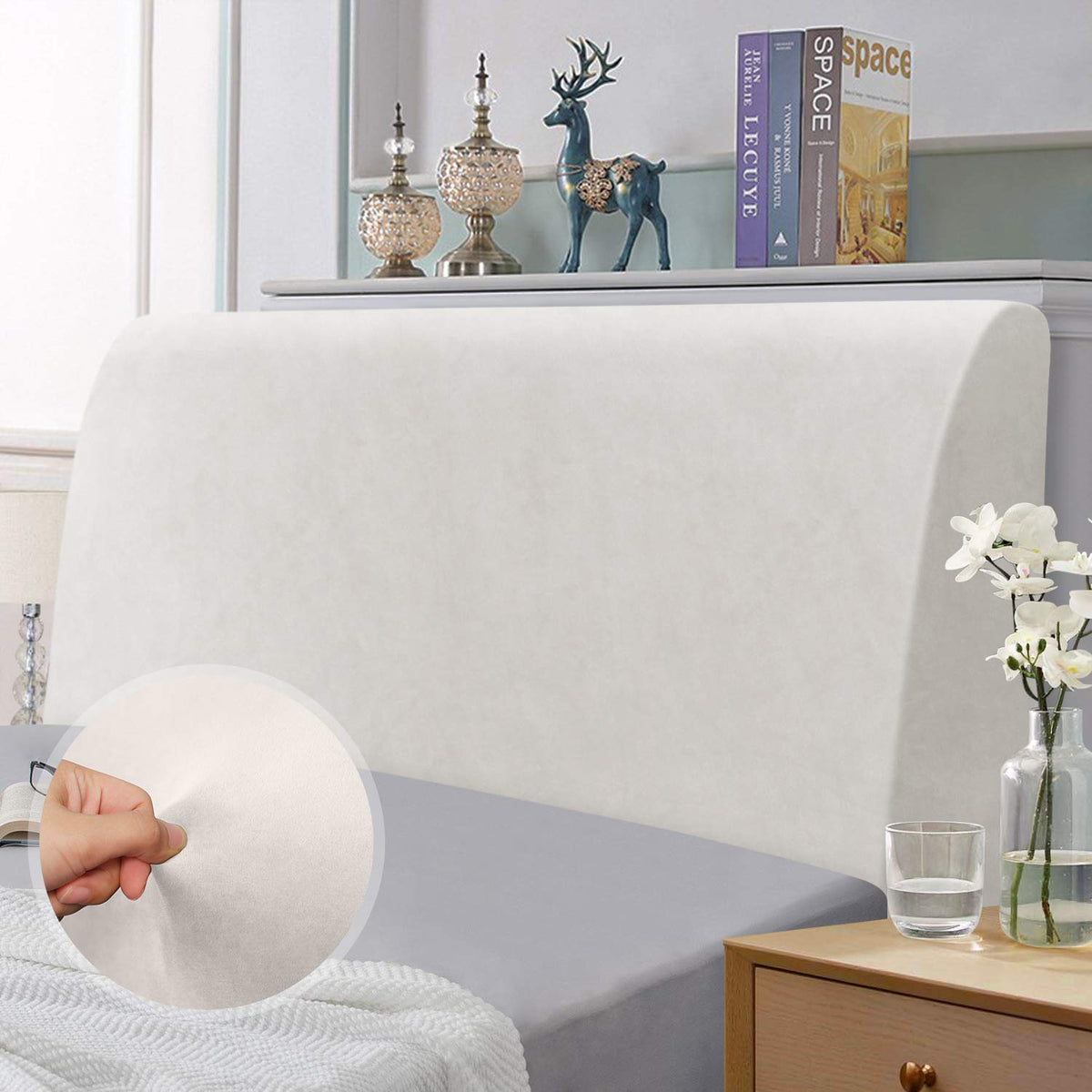 TAOCOCO Bed Headboard Covers, King Size Headboard Covers,Velvet All-inclusive Elastic Headboard Protection Cover for King/Double Bed,White Headboard