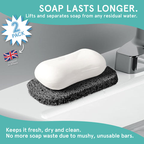 Soap Saver by Smith’s® | Extend Your Soap’s Life | 14 cm (L) x 8 cm (W) x 1.2 cm (H) | Black / 2 Pack | 50% Thicker | Enhanced Design