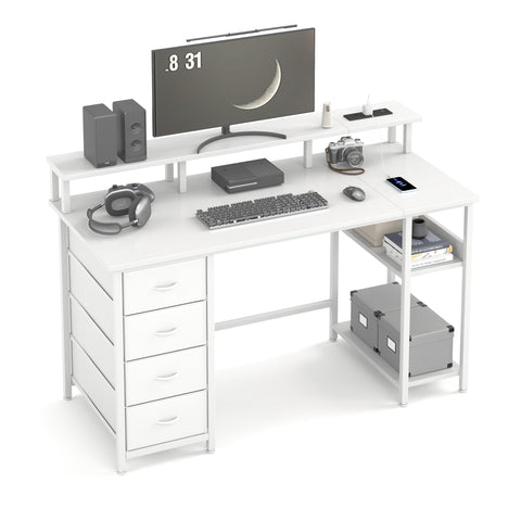 MUTUN 120cm Computer Desk with 4 Fabric Drawers, Home Office Desk with Power Outlets & USB Type-C Port