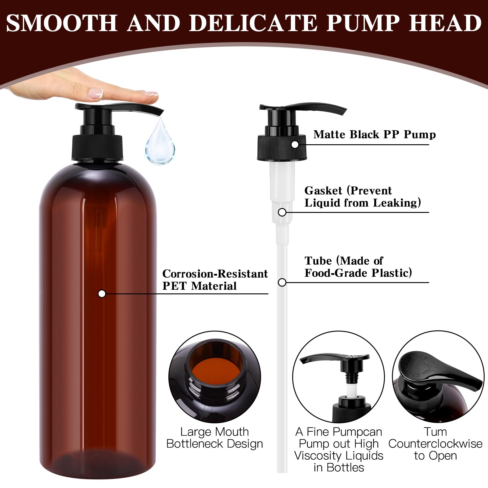 3 Pack Pump Bottle Dispenser, 1000ml/33.82oz Dispenser Bottle with Pump, Refillable PET Empty Shampoo and Conditioner Dispensers with Funnel and